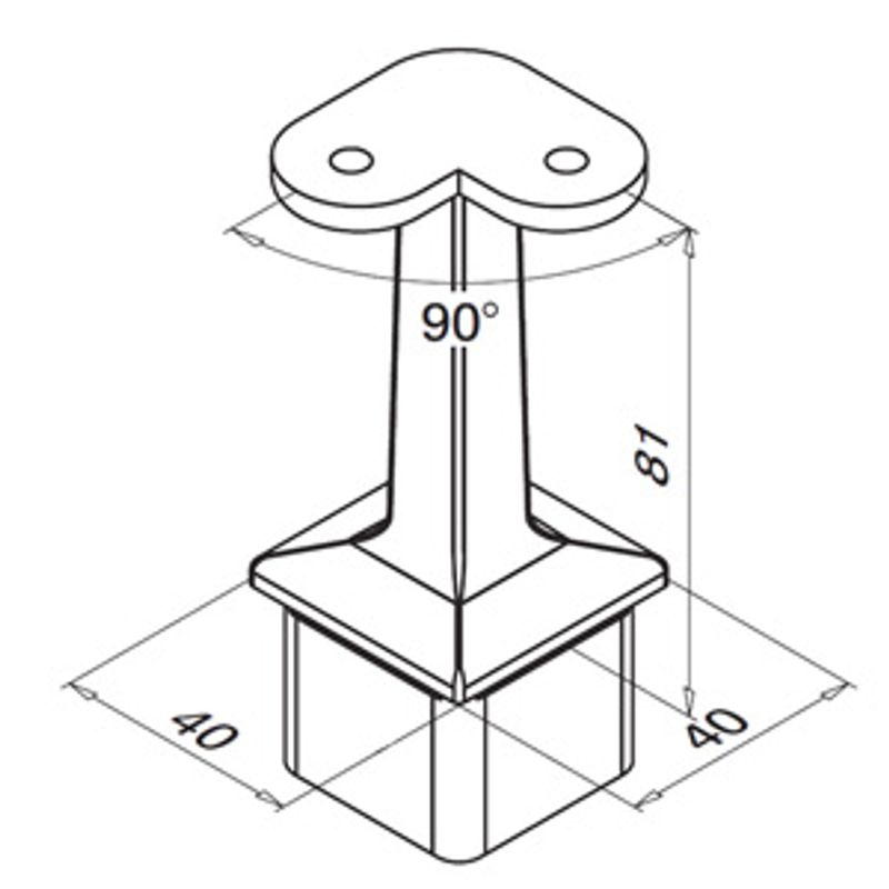 Håndløperholder 90° 40x40mm - Flat